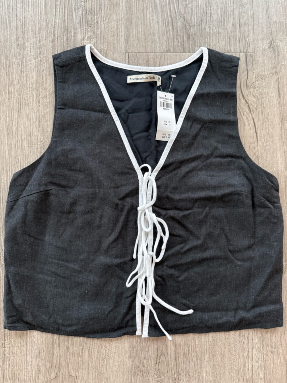 Abercrombie & Fitch Black Tank with White Trim and Front Ties